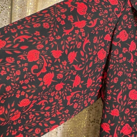 Express Black Red Rose Floral Pleated Long Sleeve V Neck Dress XL - Picture 3 of 11